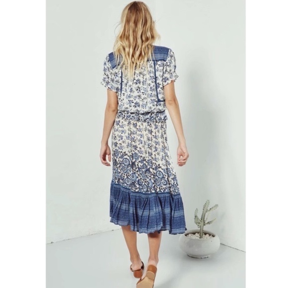 BLUE ruffle Boho gypsy floral print MAxi skirt - Picture 6 of 10